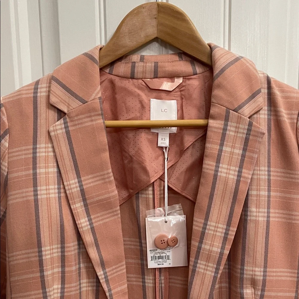 LC Lauren Conrad Peach Plaid Blazer - Picture 4 of 7